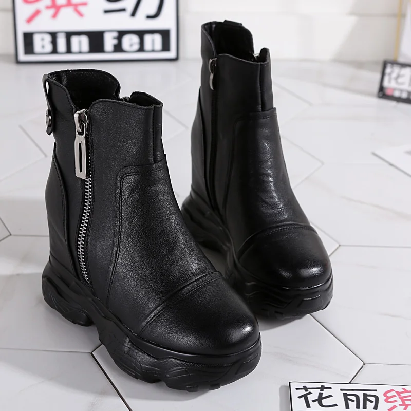

Модные новые кожаные женские ботинки, женские ботинки средней длины на толстой подошве, модные осенне-зимние ботинки