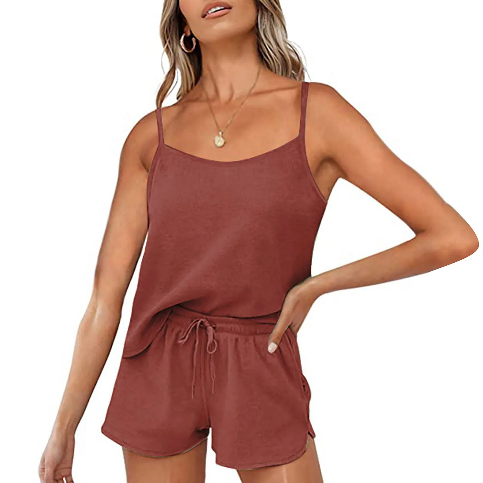 

Short Set Pajamas for Women Women's Fashion Sleeveless Sleepwear Casual Home Wear Pajamas Sweet Soft Comfortable Top Pants Suit