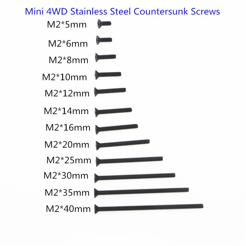 Бесплатная доставка 100 шт. винты с гайками RFDTYGR RC Mini 4wd M2 винты с потайной головкой из нержавеющей стали черные винты для Tamiya MINI 4WD