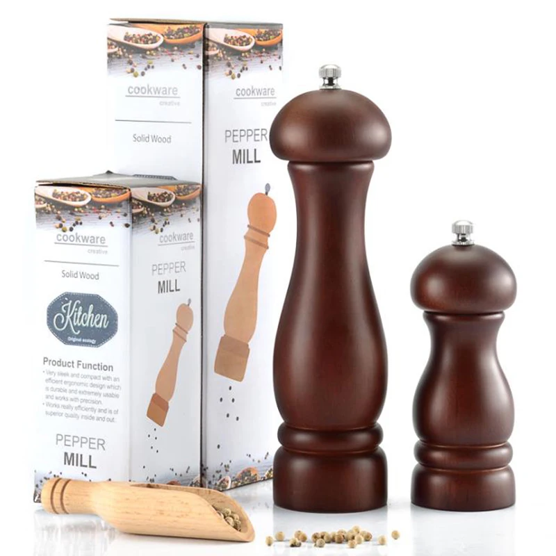 

New High Quality Pepper Mills with Strong Adjustable Metal Ceramic Grinder Solid Wood Black Walnut Color Kitchen Tools