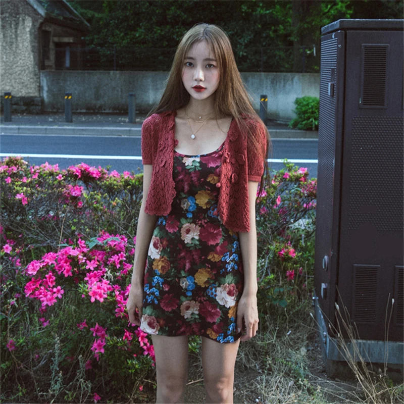 Preppy Style Print Women Dress Korean Spaghetti Strap Vintage A-line Ladies Casual Sleeveless High Waist Mini Dresses | Женская одежда