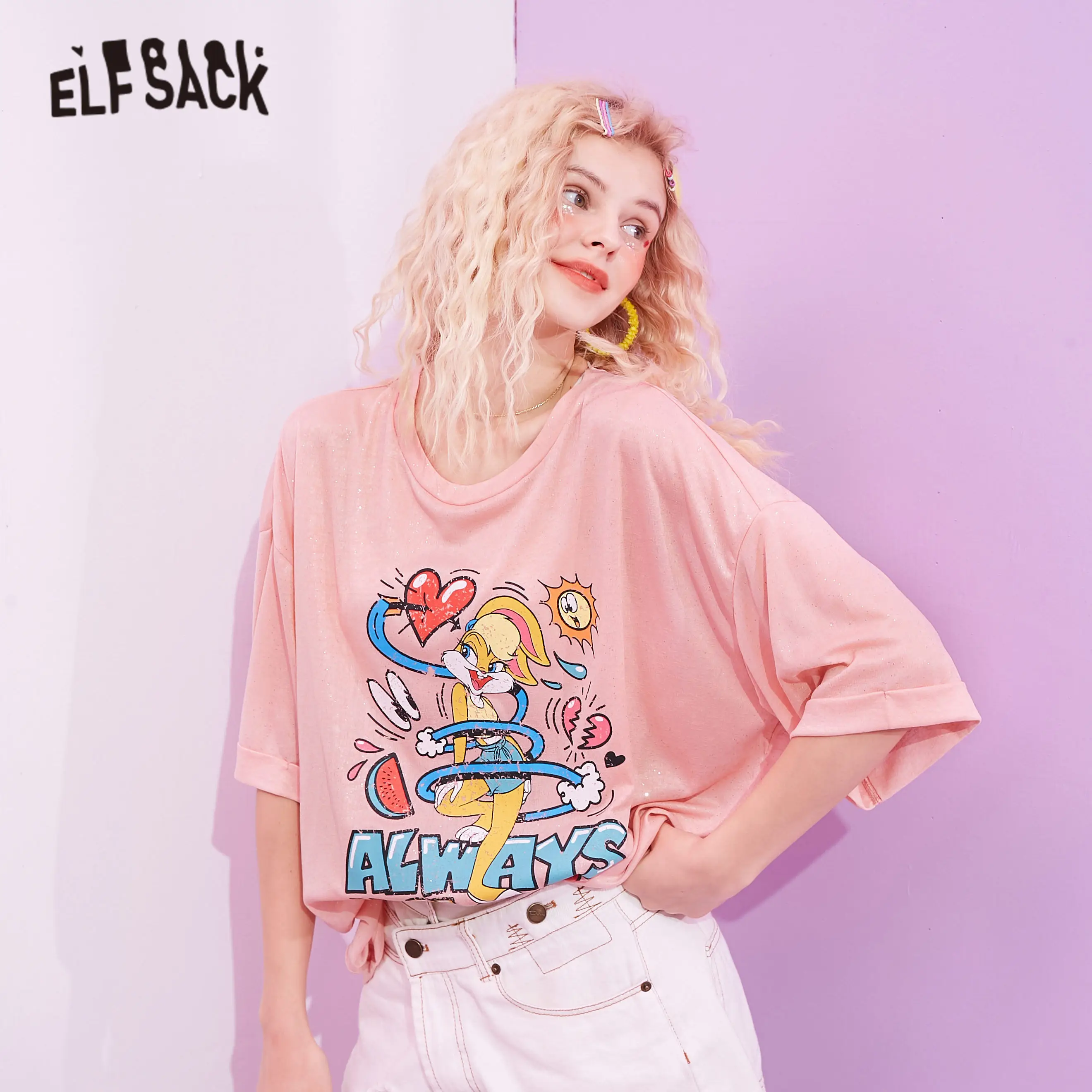 Женская Яркая футболка ELFSACK зеленая Повседневная с мультяшным принтом в стиле