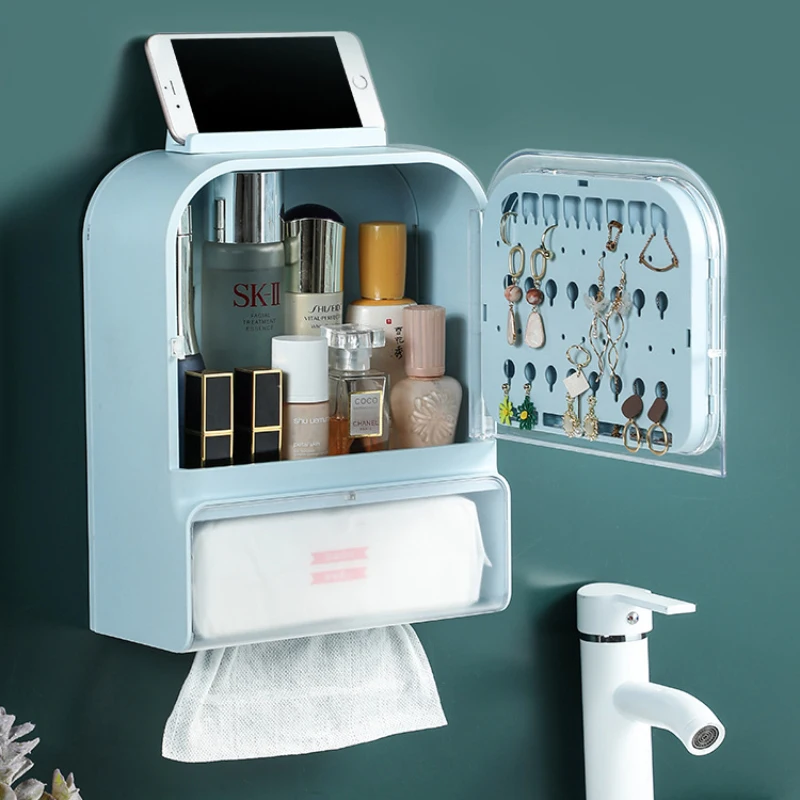 

Cosmetic Storage Box MakeUp Organizer for Desktop Jewelry Nail Polish Necklace Jewelry Storage with Mirror Plastic Tissue Box