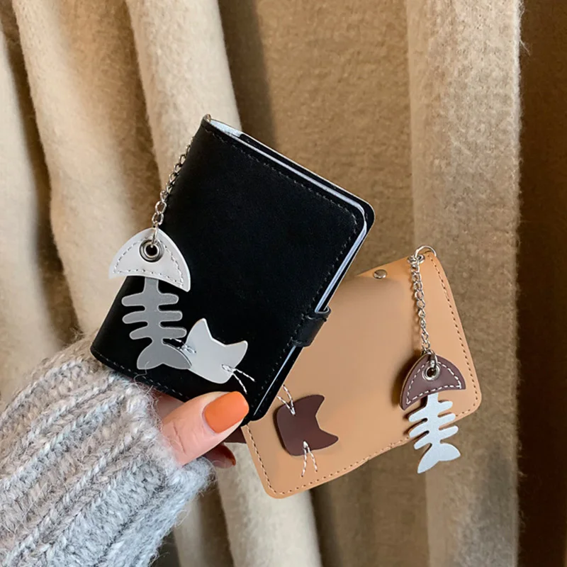 

Женский кошелек на молнии с рисунком кошки из искусственной кожи с отделением для карт C66