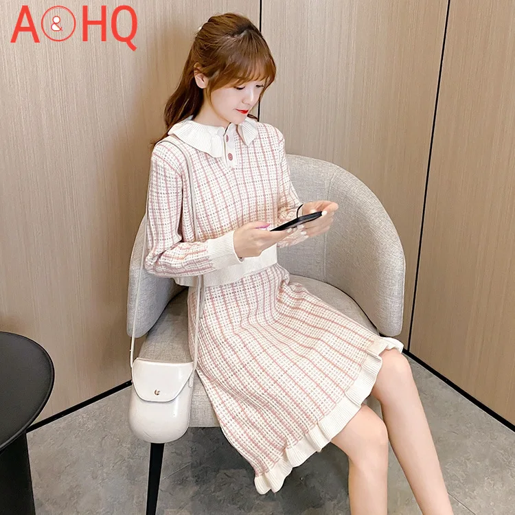

Sweater Suit, Female Graceful New Style Slim Plaid Knitted Sweater + Skirt Suit Loose 2-Piece Suit for Autumn/Winter 2021