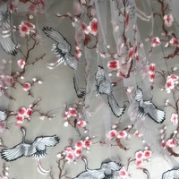 chinese style high end cranes and birds plum blossom embroidery lace fabric diy accessories for dress skirt designer fabric