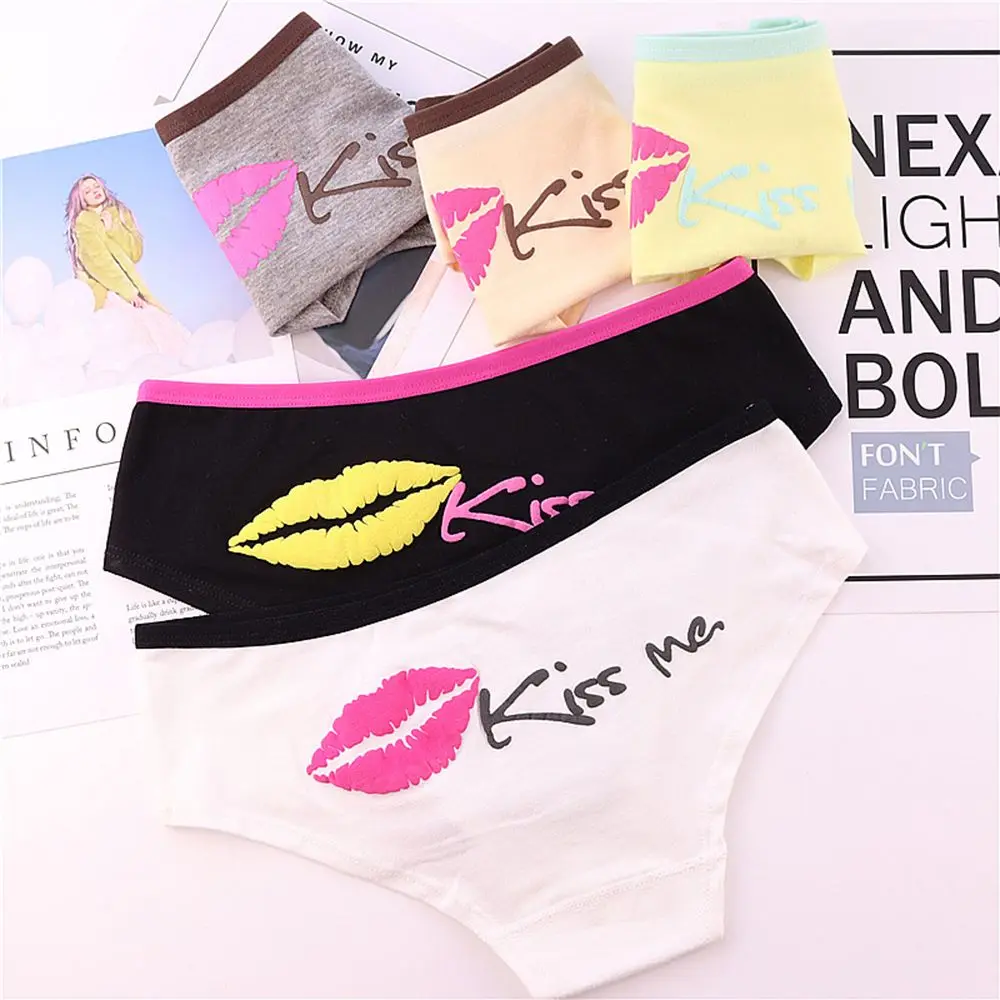 Женские Модные хлопковые трусы Сексуальная губная помада с надписью Kiss Me