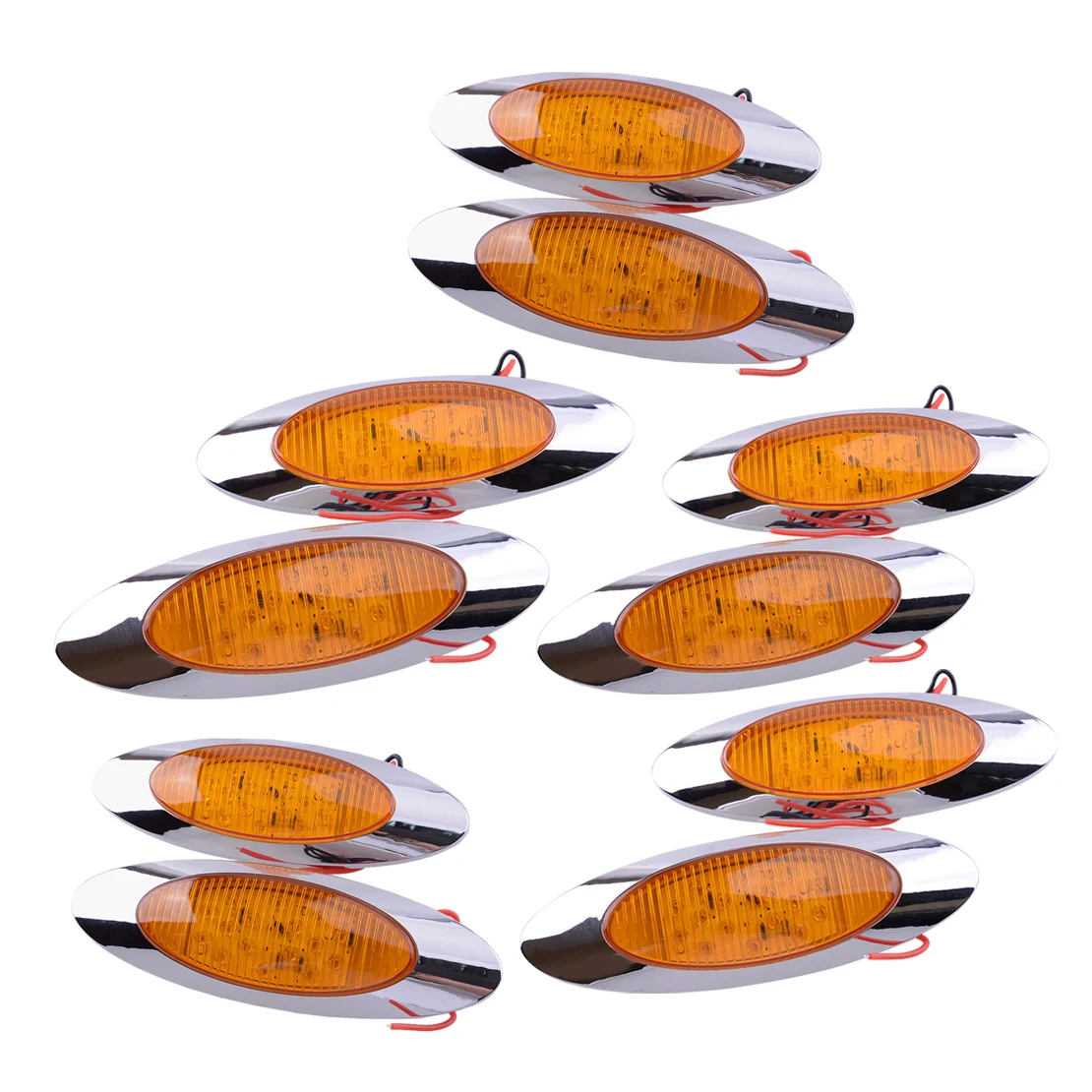 10Pcs/Set 2 Wires 12V Universal Amber LED Clearance Thin Side Marker Lights Fit For Freightliner Truck 16 LED Chrome Oval