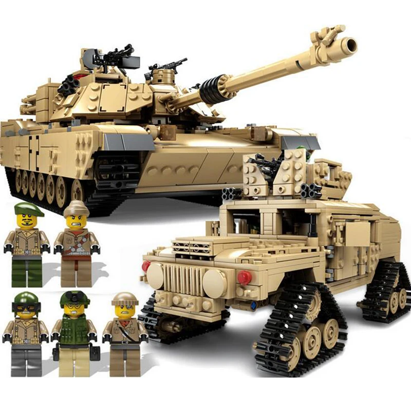 KAZI 10000 век военный M1A2 Abrams Танк Cannon деформация Hummer строительные блоки кирпичные
