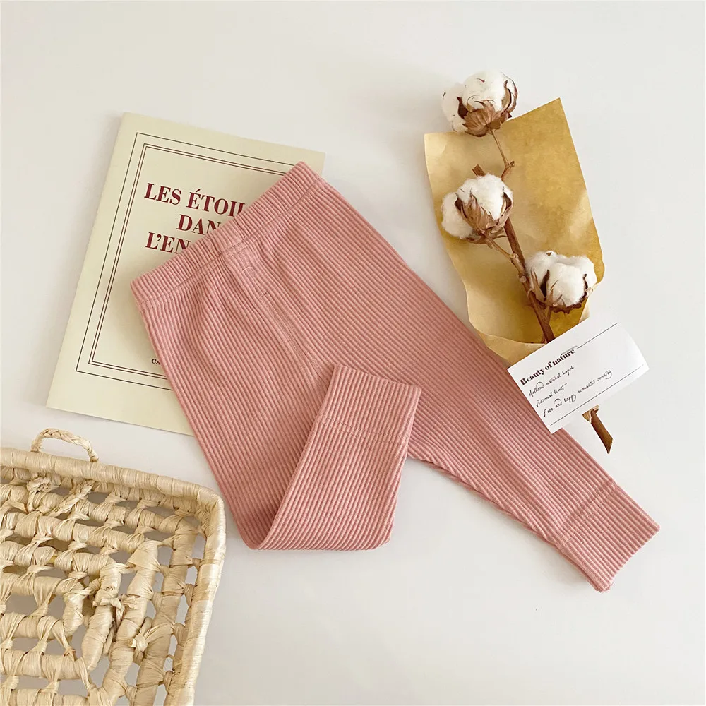 Mallas acanaladas de algod&oacute;n para beb&eacute;s y ni&ntilde;os, pantalones a rayas, informales, oto&ntilde;o-5