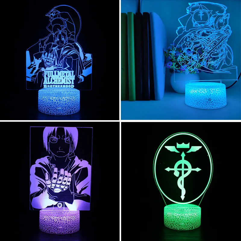 Fullmetal Alchemist Anime 3d Light for Room Edward Alphonse Elric LED for Night Light Decor Manga 3D Table Desk Lamp Kids Gifts