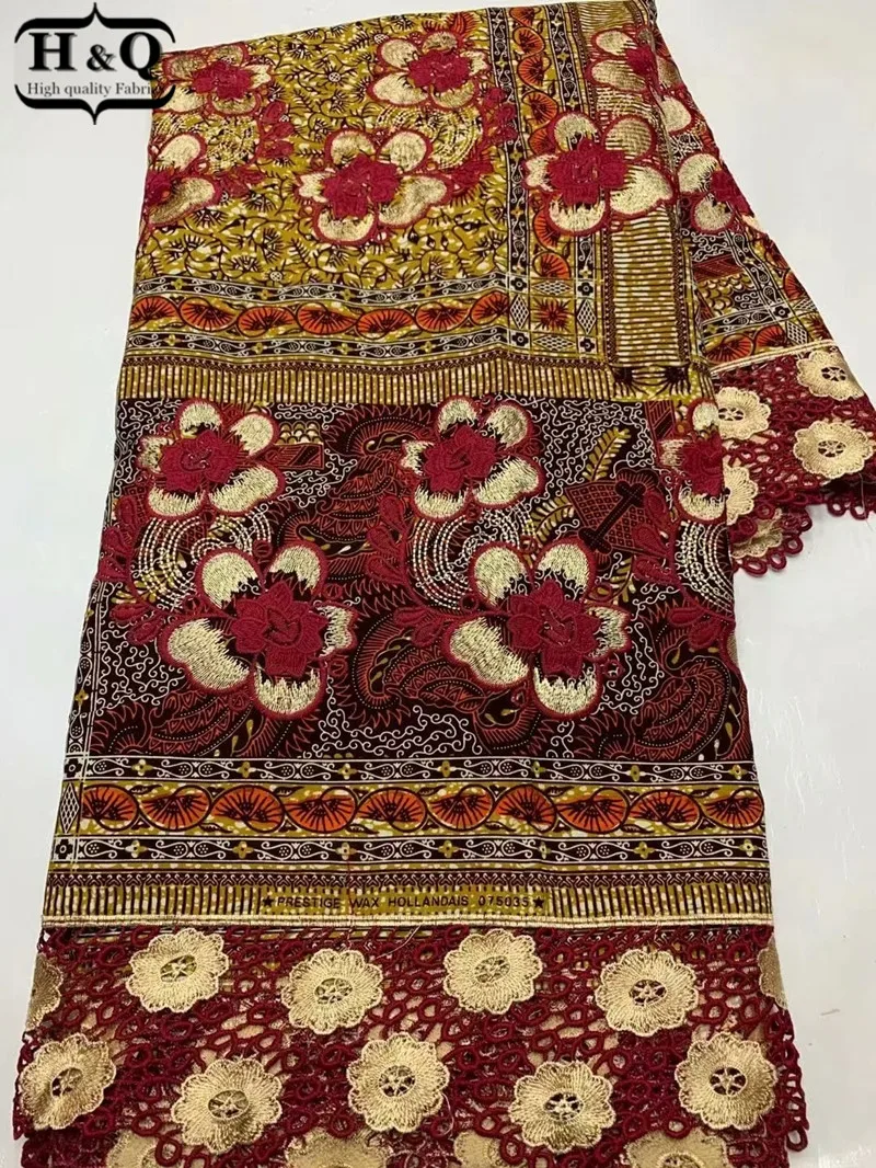 

H&Q latest high quality nigerian wedding party guipure cord lace wax prints fabric african embroidery ankara 6 yards/pcs H0417