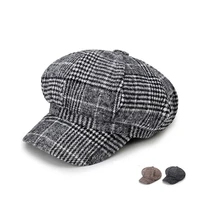 womens beret newsboy hat autumn and winter casua new beret fashion imitation woolen plaid octagonal hat women caps