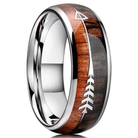 2021 fashion 8mm men stainless steel ring wood inlaid arrow rings wedding band anniversary birthday gift jewelry free shipping