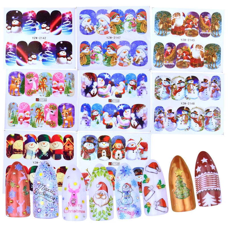 

1 Sheet Christmas Nail Sticker Sets Mixed Snowflake Santa Claus Deer Pattern Nail Art Water Transfer Slider Foil Decal