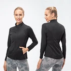 Женская Весенняя спортивная куртка на молнии с длинным рукавом, с карманами, облегающий, для фитнеса, бега, бега, Быстросохнущий Спортивный Топ для тренировок в тренажерном зале