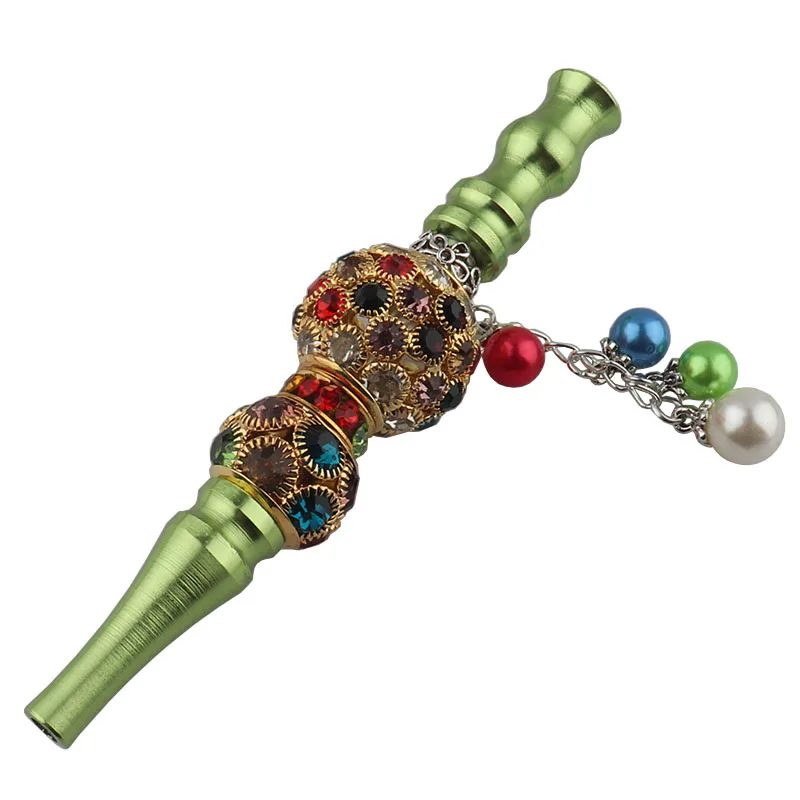 2PCs Multi-Color Rhinestone Beads Pendant Metal Tobacco Pipe New Style Aluminum Alloy Cigarette Holder Hookah Accessories | Дом и сад