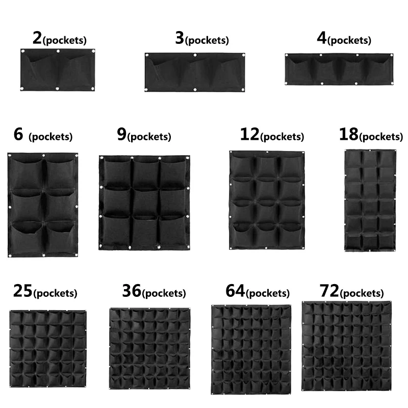 3/6//18/36 pocket Vertical garden plant Grow wall bags planter flower fabric pot indoor Hanging black tools home fabric Planting