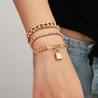 3pcs hip hop trendy lock charm bracelets for women girls link chain punk fashion party jewelry for women gifts for ladies