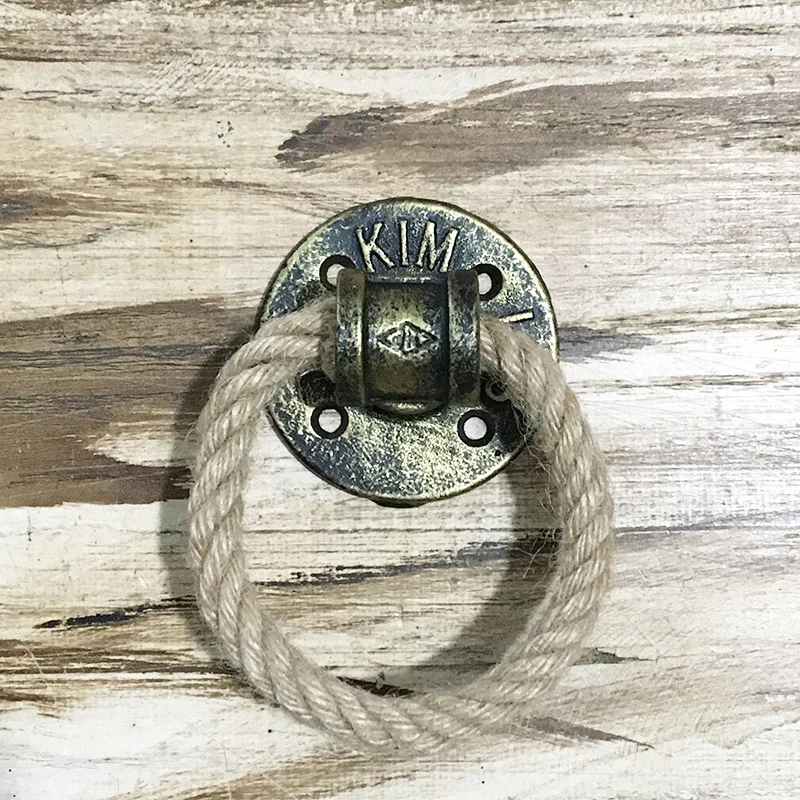 

Vintage American 1.26 inch drop ring drawer knobs hemp rope black bronze closet handle knobs Cabinet handle Furniture Hardware