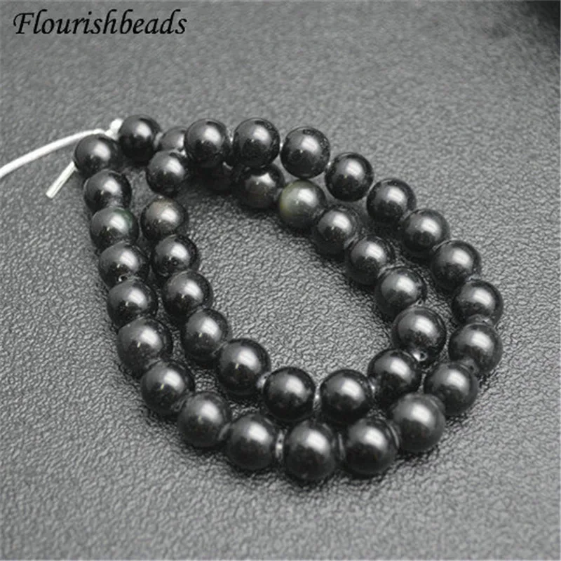 

6mm 8mm 10mm 12mm Natural Black Obsidian Round Beads Fine Jewelry Making Smooth Stone Loose Beads 5 Strands