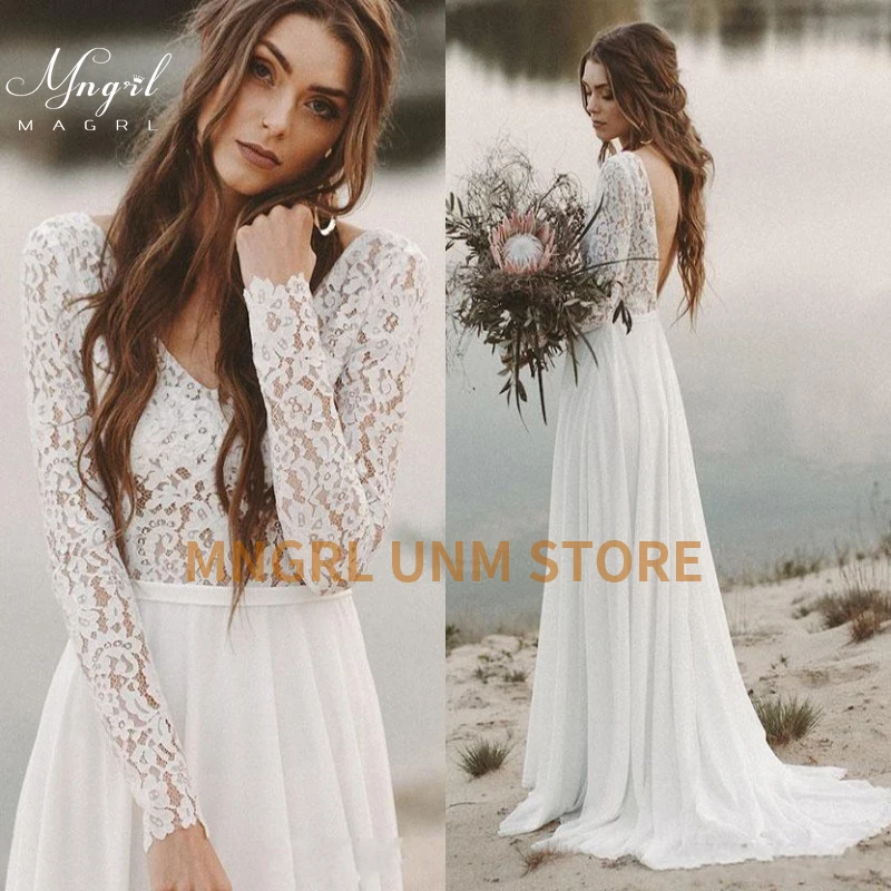 

MNGRL New simple wedding dress backless sleeveless design chiffon lace bride dresses princess dress plus size tailor-made