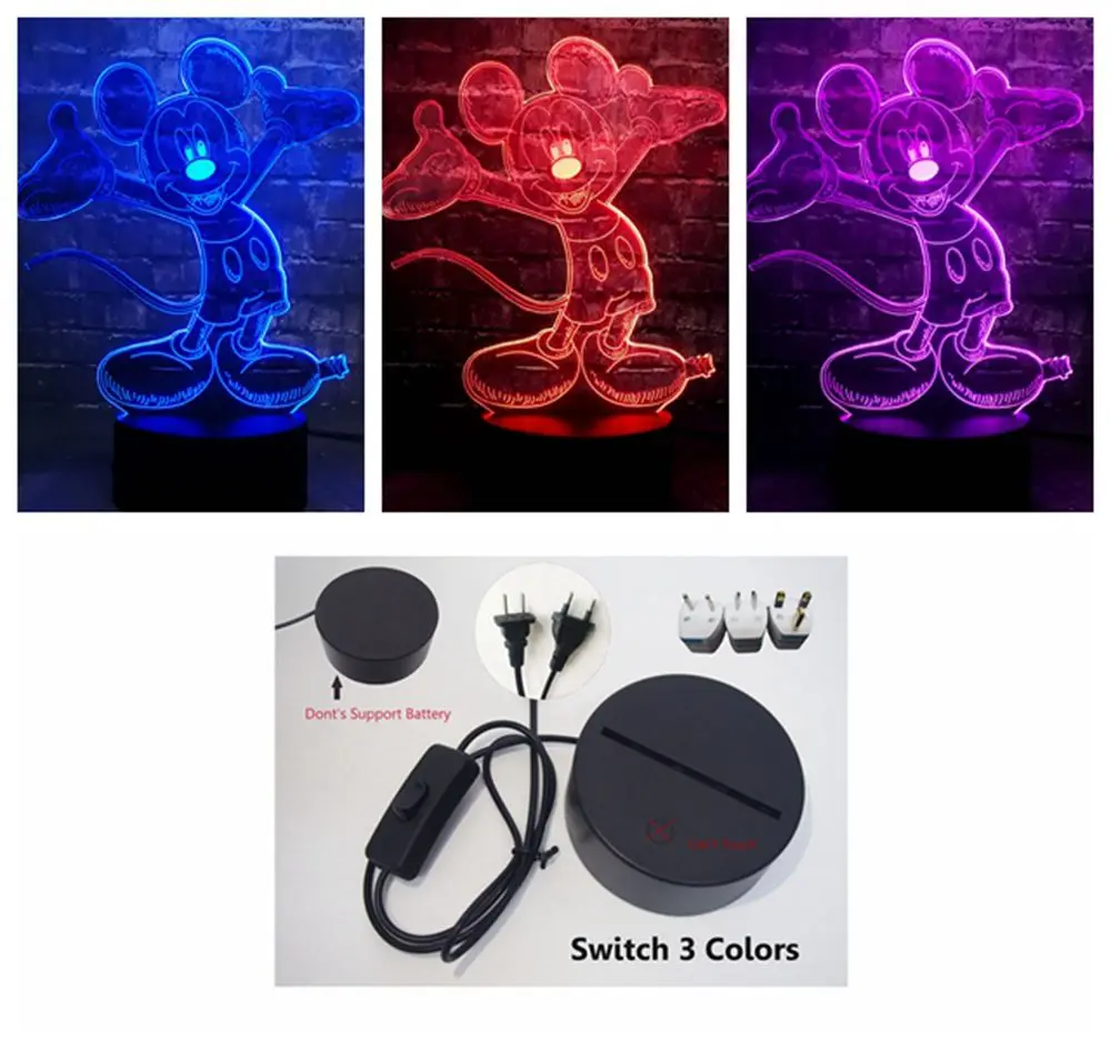 Switch 3 Color 3D мультфильм акриловый Микки Маус светодиодный детские электронные продукты декор комнаты Ночная Атмосфера настольная лампа 7 цветов изменить подарок для детей - Испускаемый цвет: Switch 3 Color