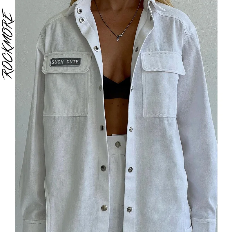

Rockmore Oversize Shirts Jackets Streetwear Harajuku Pockets Shirt Coats Autumn Casual Women Button Up Female Outerwear 2021