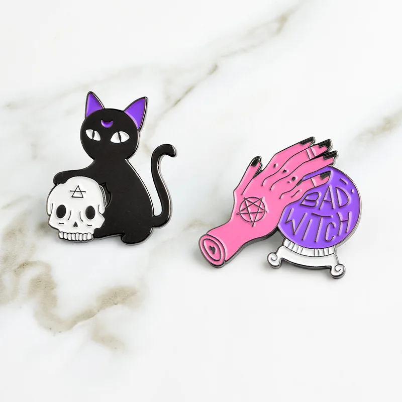 Брошь из сплава с мультяшным изображением злого ведьмы ночи кота значок