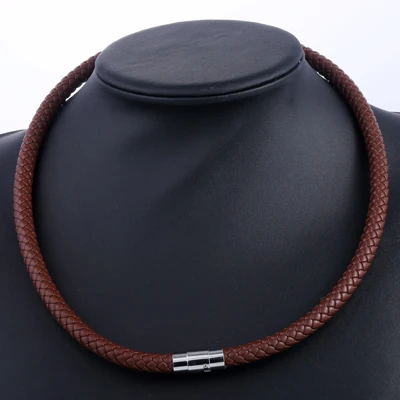 8mm Brown UN103 Мужской кожаный чокер коричневый черный плетеный веревочный цепочка на шею для мужчин и мальчиков застежка из нержавеющей стали мужские ювелирные изделия дропшиппинг UNM09A - Окраска металла: 8mm Brown UN103