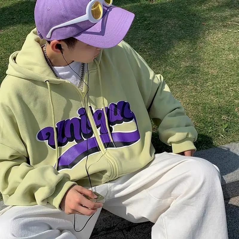 

Толстовки в стиле преппи, кардиган с капюшоном на молнии, свитшоты оверсайз для мужчин и женщин, универсальные повседневные свободные свитш...