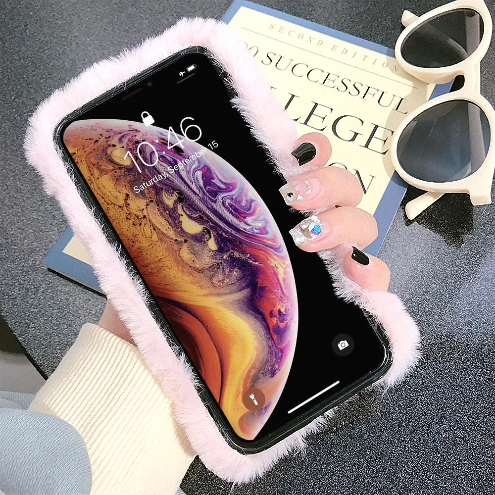 Женский Теплый Меховой чехол для iPhone 11 Pro Xs Max Xr X 6S 6 7 8 Plus 5 фотоблесток 2020 перчатка