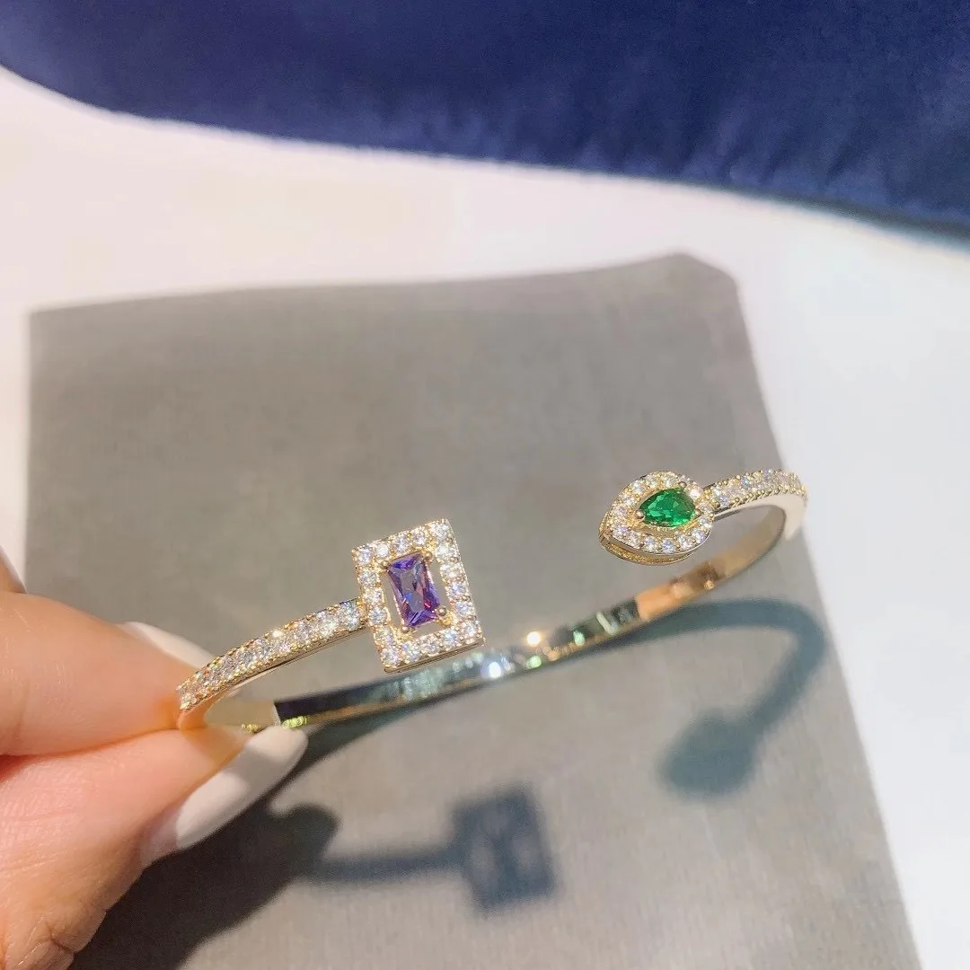 

2021Water drop square color zirconium open Bracelet personalized hand ornament full of diamond luxury bracelets for women anime