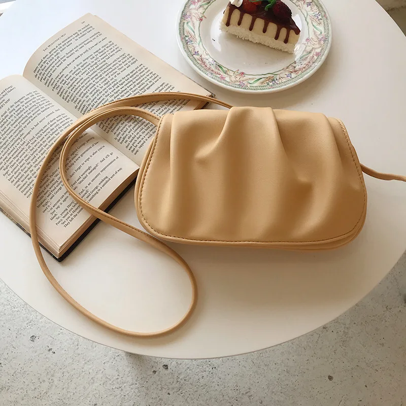 

Leather Niche One-shoulder Dumpling Fold Female Bag 2021 Trendy Cloud Bag High Quality Handbag and Purse