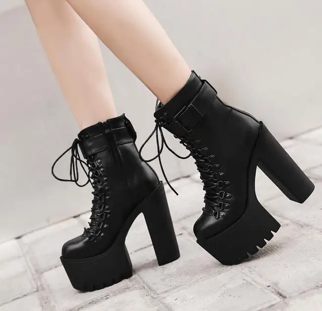 

Autumn and winter 2019 high thick bottom thick heel platform high heel nightclub round head women's Boots