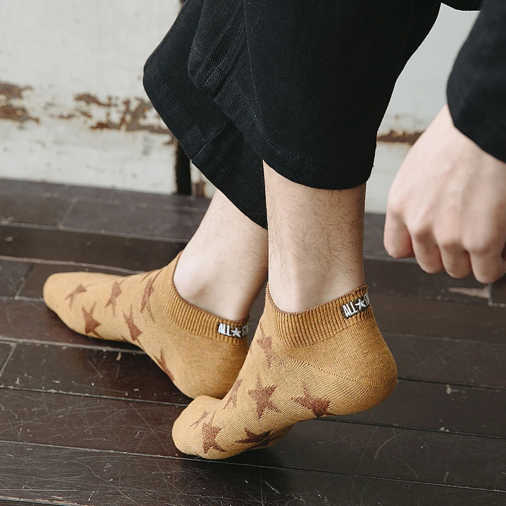 

Summer And Spring Cotton Socks Colorful Fashion Men's Novelty Boat Socks Stars Embroidery Shallow Sweat-absorbent Socks