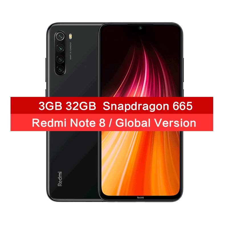 Black 3GB 32GB Глобальная версия Xiaomi Redmi Note 8 48MP 4 камеры 3 ГБ ОЗУ 32 Гб Смартфон Snapdragon 665 Восьмиядерный FHD экран 6,3 дюйма мобильный телефон - Цвет: Black 3GB 32GB