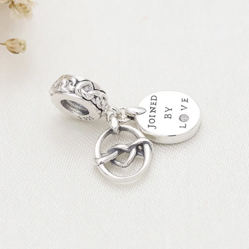 

100% 925 Sterling Silver Charm Mother's Day Heart Interwoven Pendant Fit Pandora Women Bracelet & Necklace Diy Jewelry