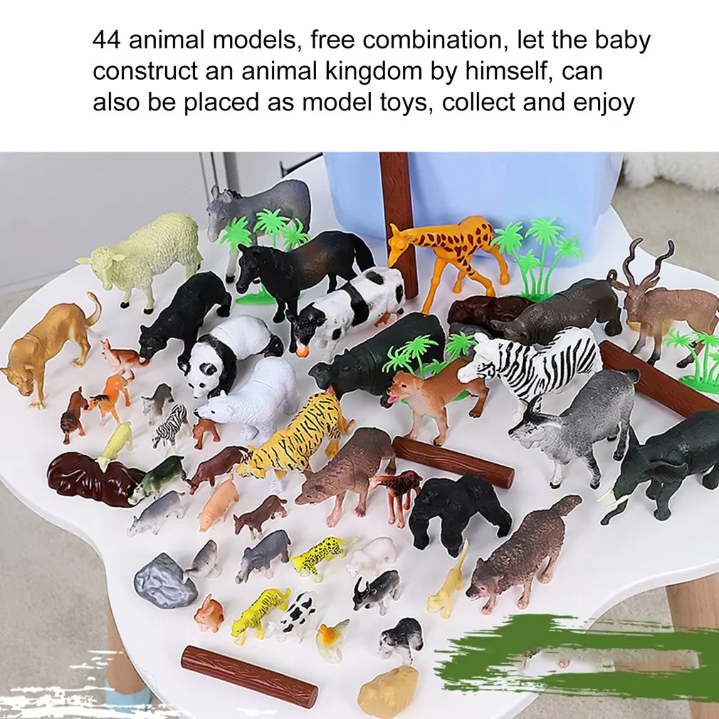 

58Pcs/Box Children'S Safari Dinosaur Toy Set Simulation Animal Model Panda Tiger Lion Boy 3-6 Years Old Random Color