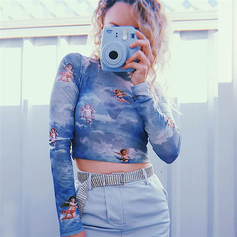 Женская новая модная прозрачная Сетчатая футболка женская водолазка с длинными