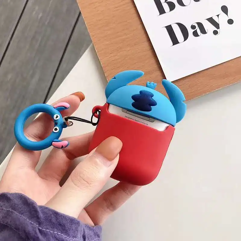 Для Apple AirPods чехол 3D милый мультяшный Ститч три глаза Монстры инопланетянин беспроводные наушники палец кольцо ремешок Крышка для Airpods 2
