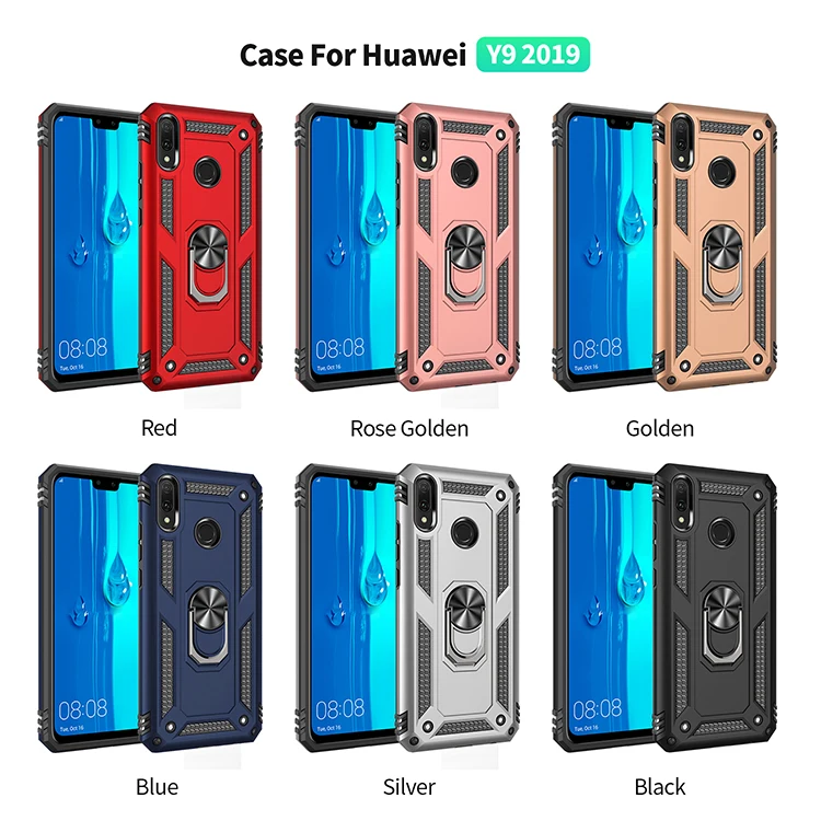 

Fashion Bring Shockproof Phone Case For Huawei Y9 Y5 2019 Y6 Y7 Pro Prime Magnetic Metal With Ring Anti-fall Protection Cover