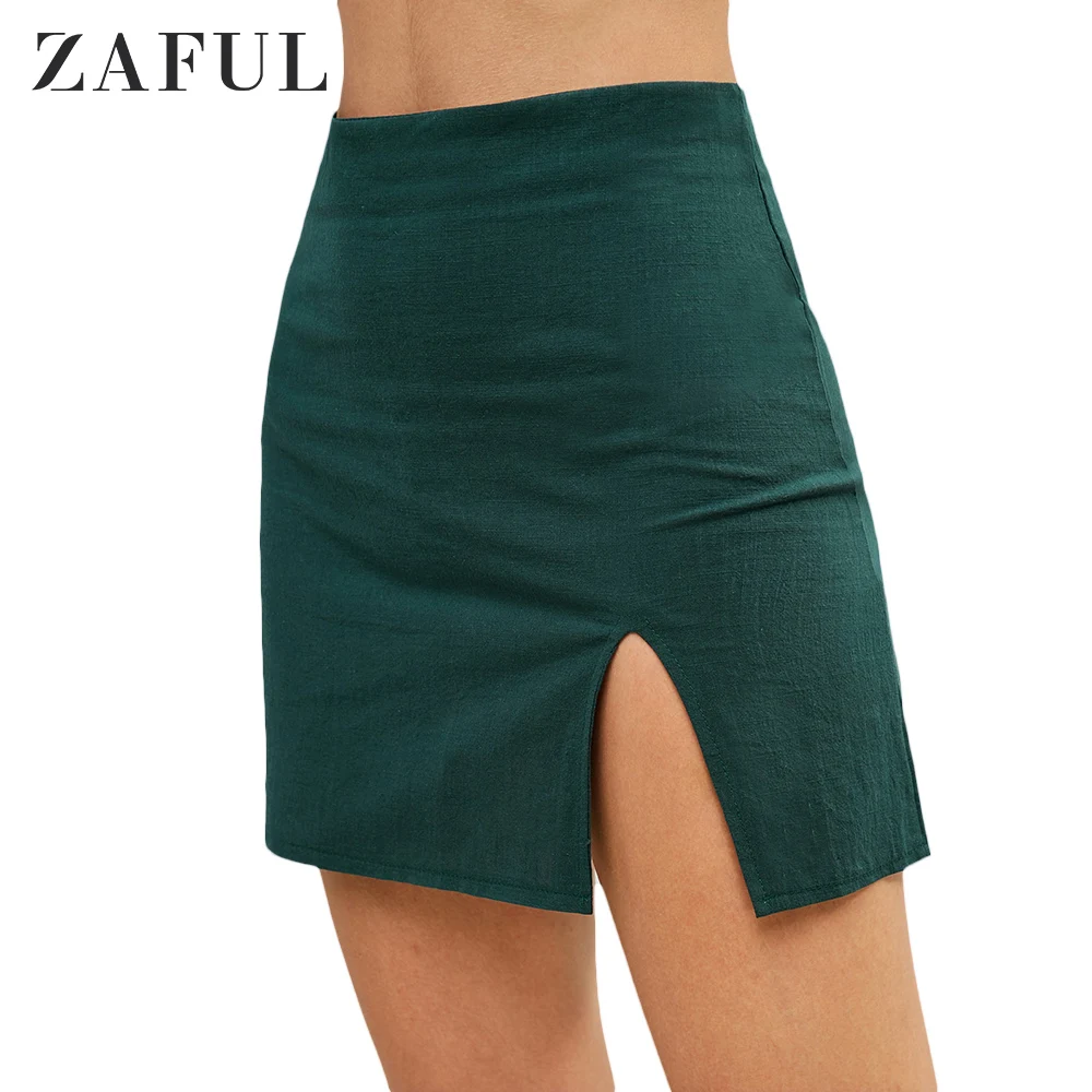 ZAFUL, новинка, Летняя мини юбка-трапеция с разрезом, на молнии, высокая талия, Женская юбка, элегантная, короткая, сексуальная, тонкая юбка