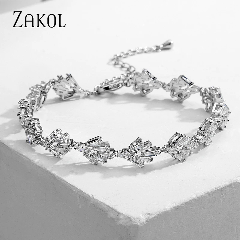

ZAKOL новые модные листья цветы кубического циркония цепи звенья браслеты для женщин Свадебная вечеринка ювелирные изделия BP5036