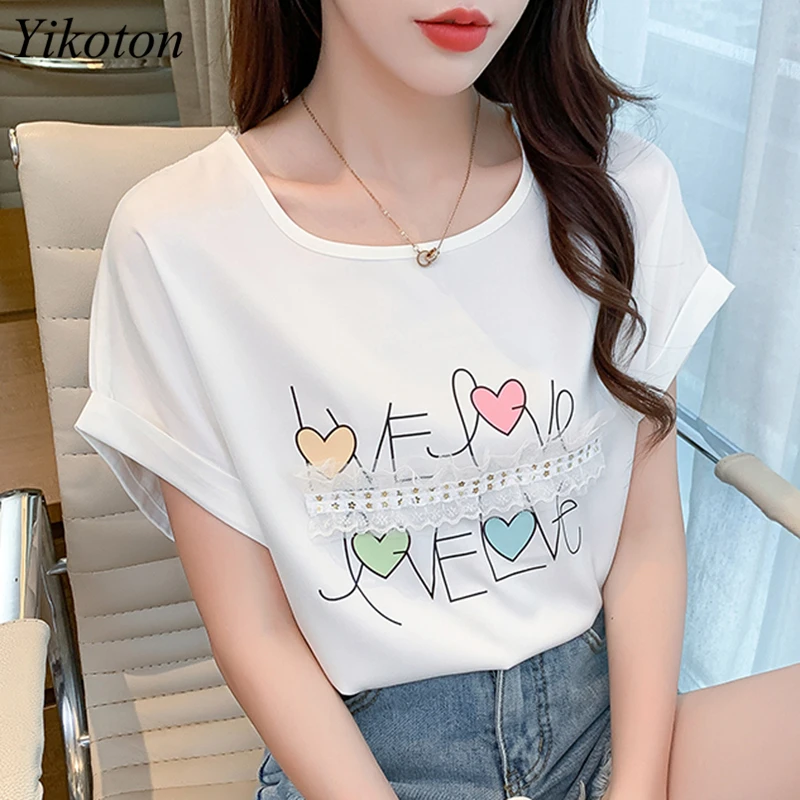 

Casual Blouse Woman White Shirt Silk Tops Bat Sleeve Lace Print Vintage Blouses Blusas de mujer y camisas Loose O-Neck Fashion