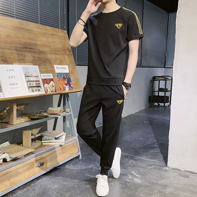 

2021 summer sportswear men's new trousers short sleeve youth fashion men's round neck casual suit