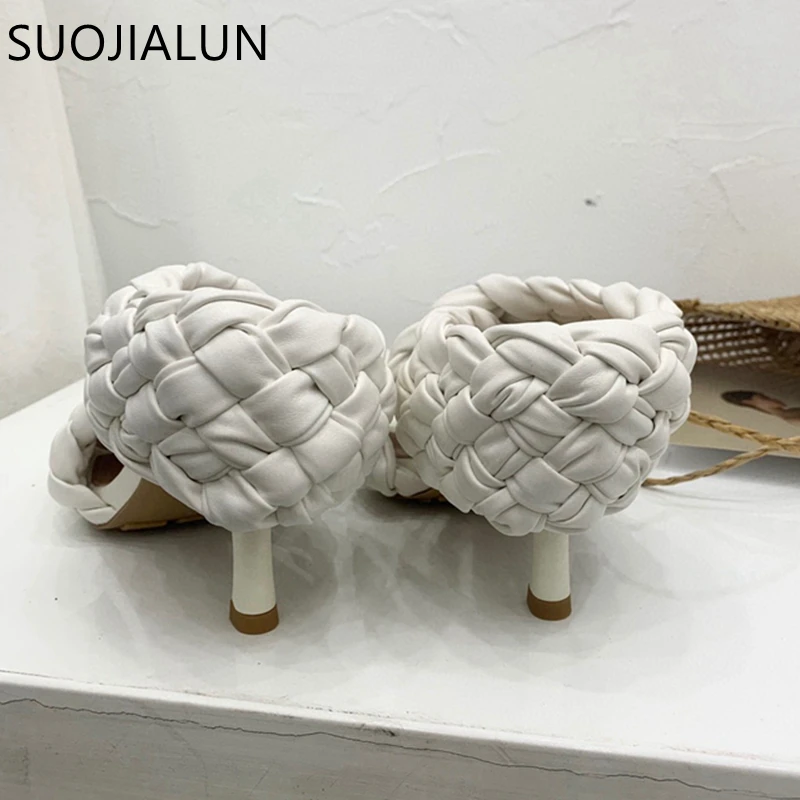 SUOJIALUN/летние брендовые дизайнерские плетеные сандалии пикантные модельные туфли