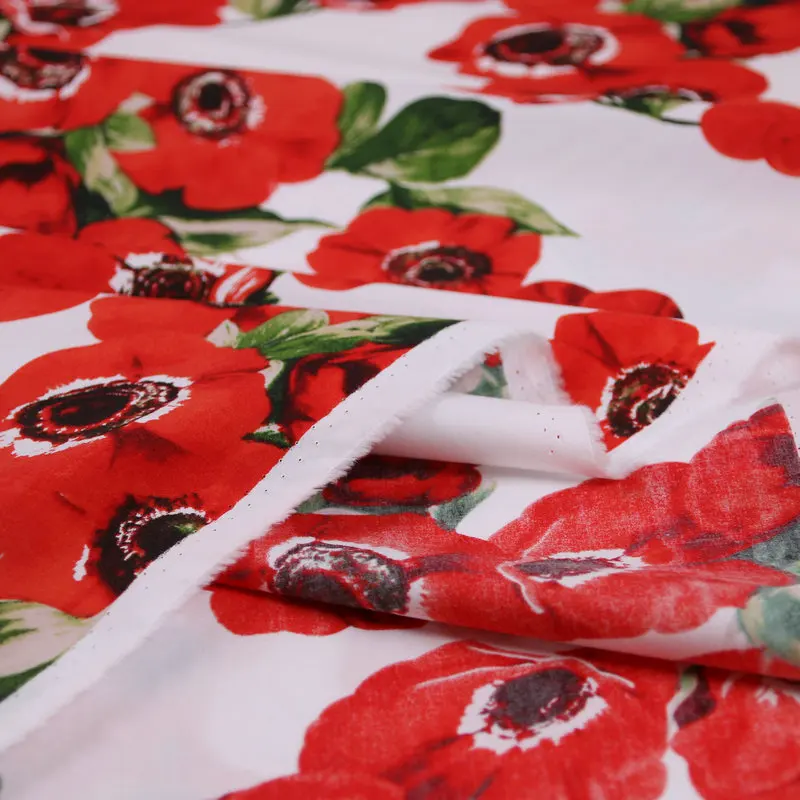 100% хлопок tissus красный цветочный принт Поплин Ткань женская рубашка и платье DIY