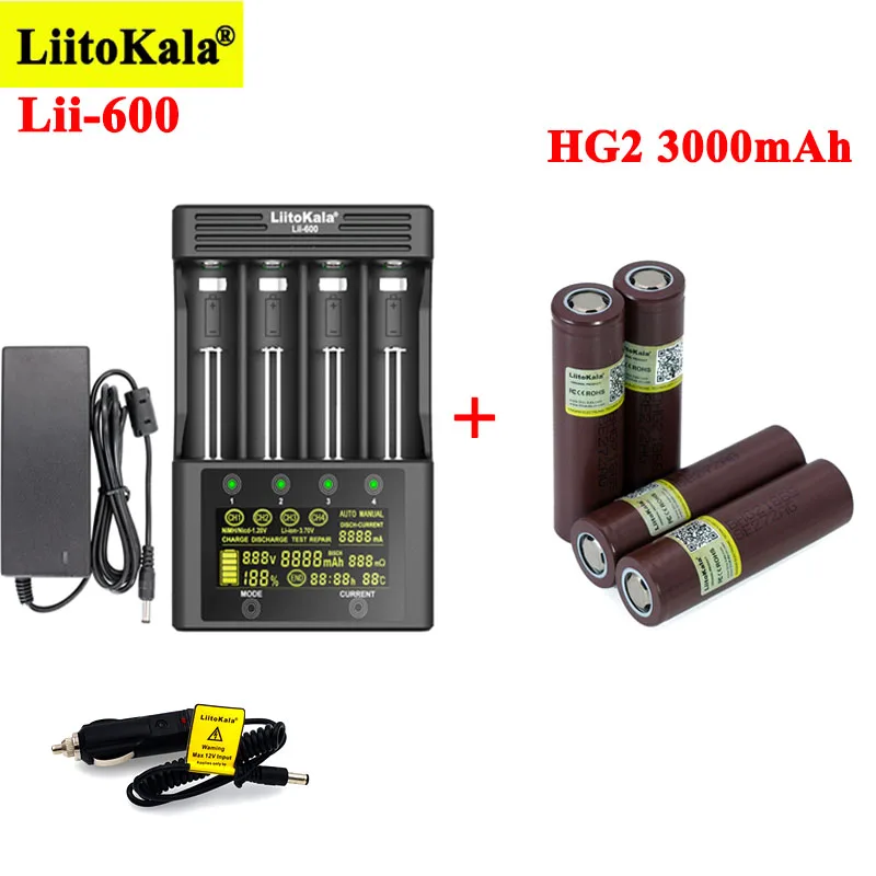 

LiitoKala HG2 3000mAh Rechargeable batteries with Lii-600 Battery Charger for 3.7V Li-ion 18650 21700 26650 1.2V AA aaa NiMH