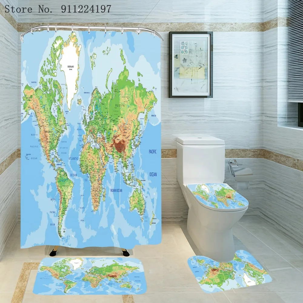 

3D карта мира душ Шторы s в Ванная комната Водонепроницаемый Ванна Шторы с наборы крюков фланелевый банный коврик ковер домашний декор